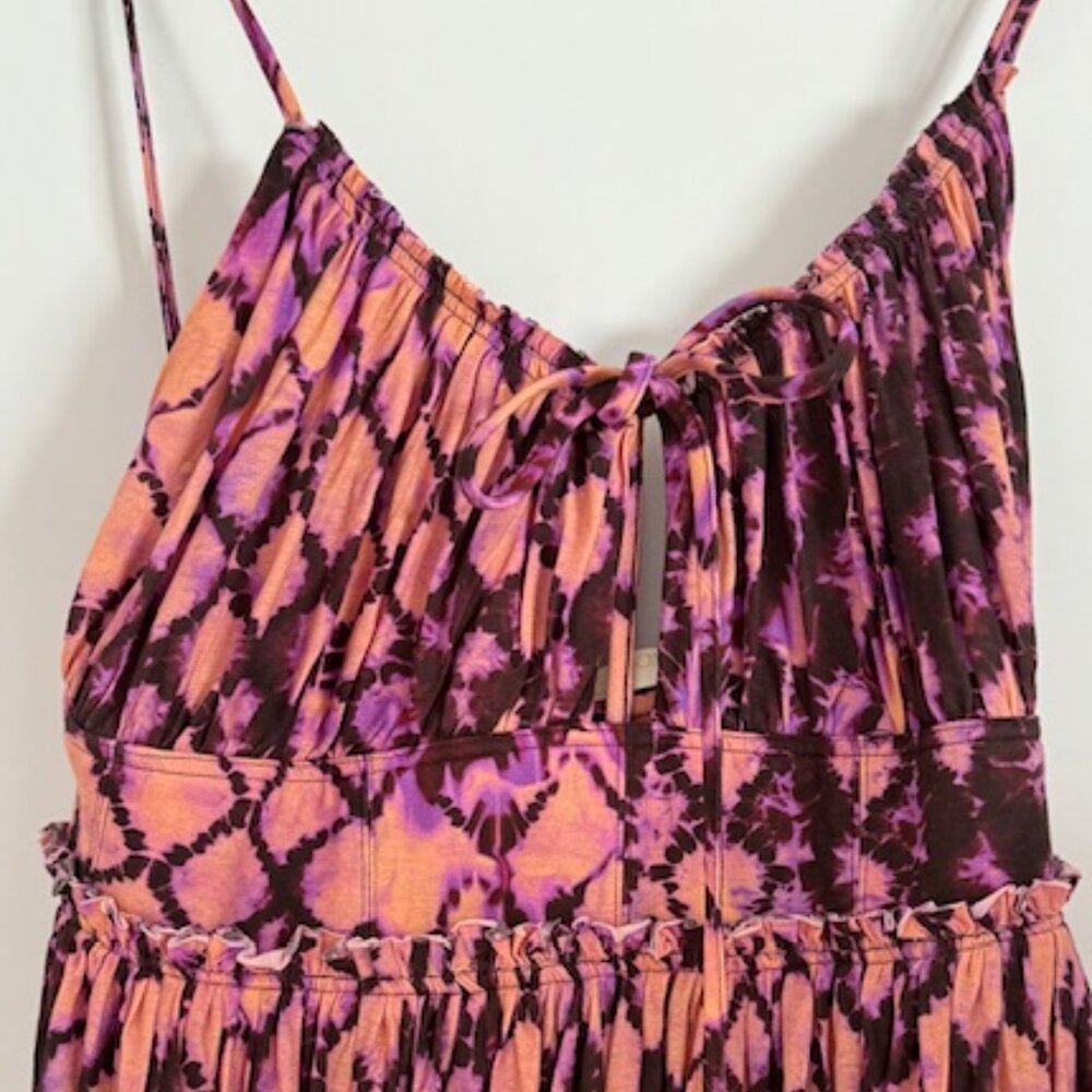 Ulla Johnson Pink and Orange Tie-Dye Tiered Strapless Dress